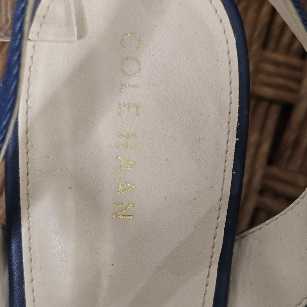 denim blue white dot 3" stacked heel Cole Haan womens Sandals 9 - Picture 8 of 9